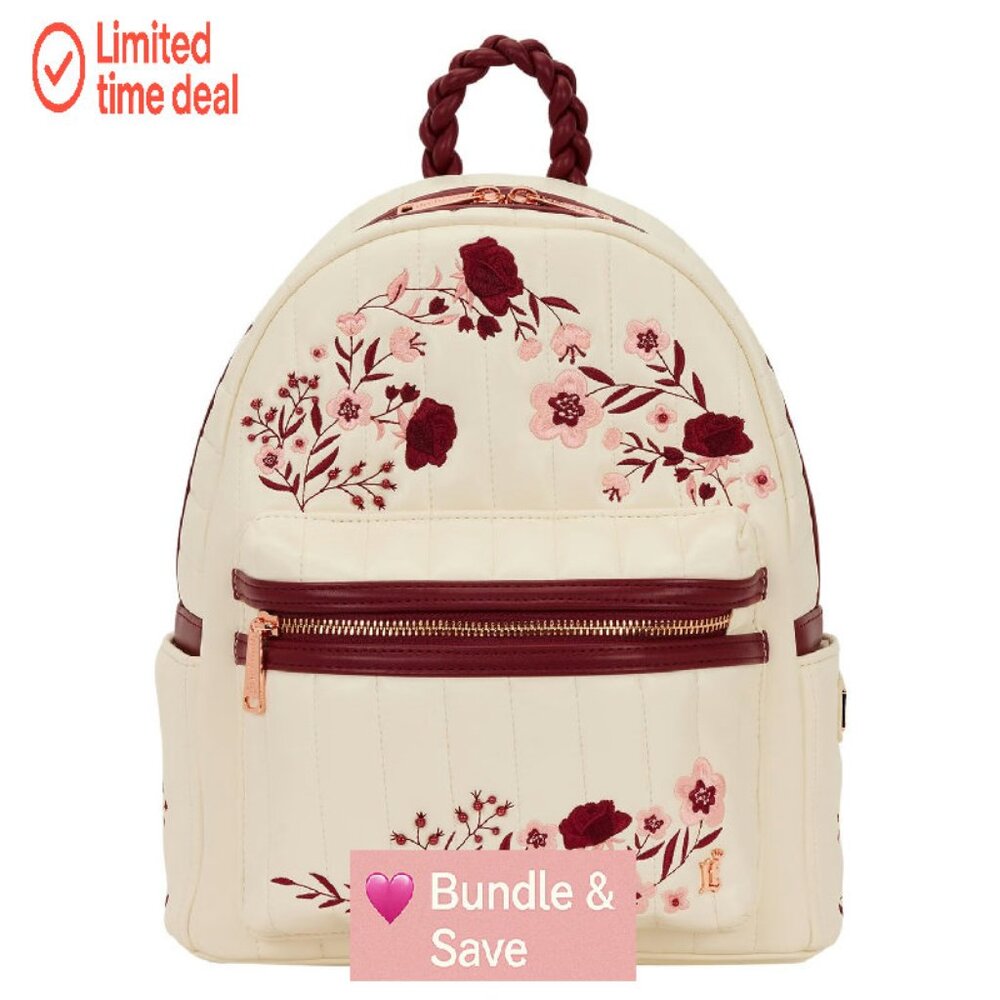 Mid-Size Faux Leather Backpack with Floral Embroidery and Adjustable Straps